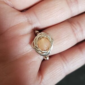 New Handmade Bird Nest Ring With Pink Aventurin Silver Plated Wire